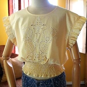 Monte Yellow Embroidered Eyelet Crop Top
